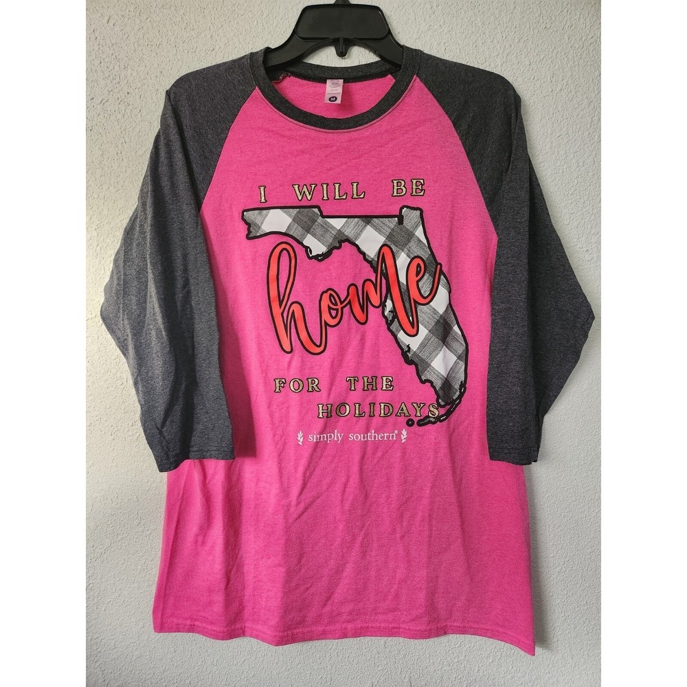 Simply‎ Southern Florida Shirt Womens Medium Pink Raglan State Home Holidays